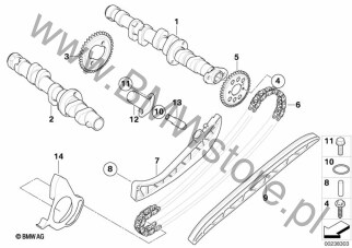Kpl. o-ring na diagramie Wałek rozrządu,-kółko, łańcuch ster. 