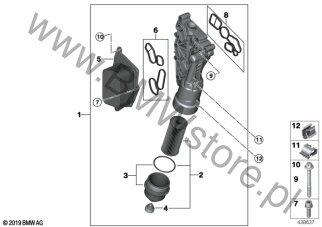 Dopływ oleju-filtr oleju, wymien. ciep. dla Mini Countryman F60 LCI Cooper SE ALL4 B38X ECE