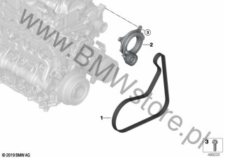 Pasek wieloklinowy (11 28 9888807) na diagramie Napęd pasowy pompy wody/prądnicy dla BMW X2 F39 X2 16d SAC ECE