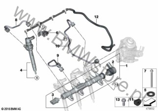 Przewód przelewowy (13 53 8583458) na diagramie Zbiorn. wys. ciśn./Wtryskiwacz/Przewód dla BMW 5' F10 LCI 518d B47 Limousine ECE
