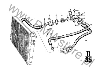 Czujnik temperatury na diagramie Węże wody układu chłodniczego