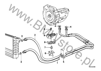 Klamra (17 22 1712573) na diagramie Chłodzenie oleju przekładniowego dla BMW 3' E30 325e 2-drzwiowy USA