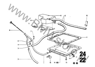 Przewód wlewu oleju (24 11 1202696) na diagramie BW 65 Miska olejowa/Rurka wlewu oleju dla BMW 2500-3.3Li 3.0S Limousine ECE