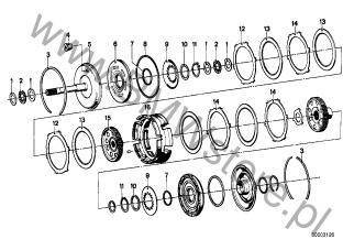 Obudowa kół planetarnych na diagramie ZF 3HP20 Sprzęgło napędowe A/B