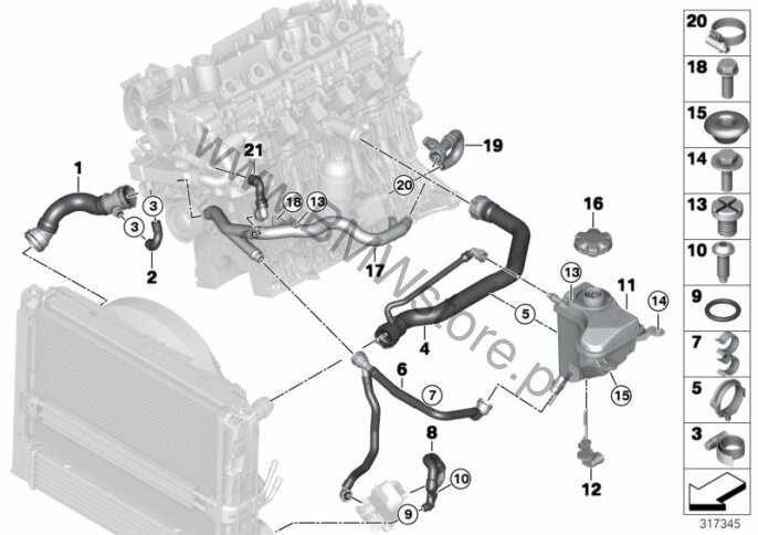 Węże płynu chłodzącego układu chłodzenia BMW 3' E91 330xd