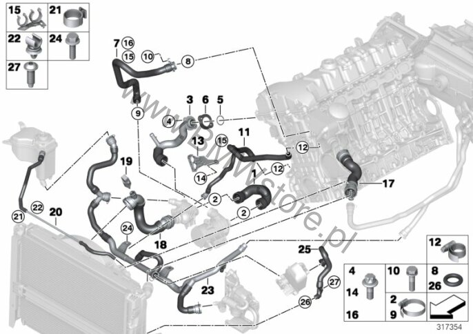 Węże płynu chłodzącego układu chłodzenia BMW 3' E90 325i