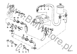Śruba drążona (32 41 1117182) na diagramie Hydr. układ kier./przewody oleju dla BMW 5' E12 525 Limousine ECE