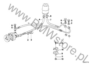 Łożysko gumowe na diagramie Hydr. układ kier./przewody oleju