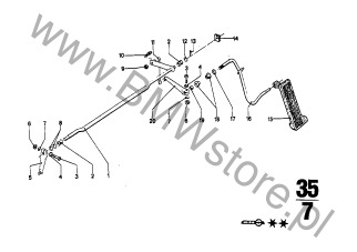 Dźwignia na diagramie Kozioł łożyskowy dźwigni nożnej
