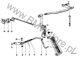 Dźwignia na diagramie Mech. gazu/Zesp. dźwigni gazu