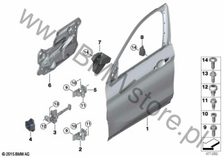 Ogranicznik drzwi przednich (51 21 7436001) na diagramie Drzwi przednie, zawias/hamulec dla BMW X1 F48 X1 16d B37 SAV ECE