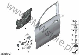 Drzwi przednie lewe (41 00 8491727) na diagramie Drzwi przednie, zawias/hamulec dla BMW X2 F39 X2 16d SAC ECE