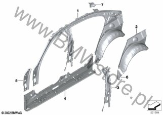 Szkielet boczny, wewn. dla BMW i3L G28 BEV Saloon Limousine i3 eDrive35L HA0 ECE