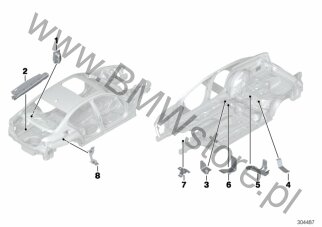 Uchwyt EME, przedni na diagramie Uzupełn. nadwozia, elem. dod.