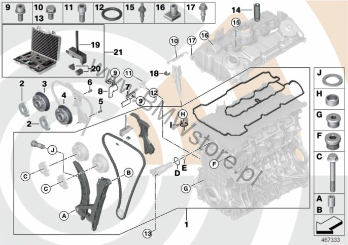 Zest. napr. otw. łańc. rozrządu u góry BMW 3' E90 318i N43