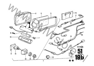 Uszczelka prawa (51 16 1833196) na diagramie Elektryczne lusterko zewn. dla BMW 2500-3.3Li 2500 Limousine ECE