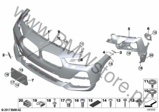 Prowadnica zderzaka, prawa (51 11 7428996) na diagramie Obudowa przednia dla BMW X2 F39 X2 16d SAC ECE