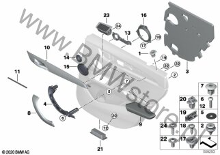 Podłokietnik lewy (51 43 8067677) na diagramie Elementy dod. tapicerki drzwi z tyłu dla BMW X1 F48 X1 16d B37 SAV ECE