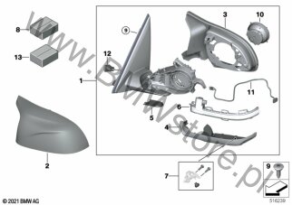 Lusterko zewn., wysoki połysk, MPA lewe (51 16 5A6CF91) na diagramie Lusterko zewnętrzne dla BMW X4 G02 LCI X4 M40dX SAC B57R ECE