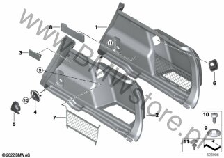 Siatka bagażnika (51 47 7435857) na diagramie Obudowa bagażnika prawa dla BMW X1 F48 X1 16d B37 SAV ECE