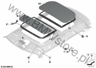 Wieszak na ubrania (51 16 5A63113) na diagramie Elementy dod. podsufitki dla MINI F65 Cooper S 5-drzwiowy B48N ECE