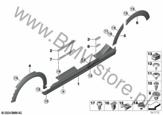 Obudowa progu lewego (51 77 5A53DA7) na diagramie Black Band dla MINI F65 Cooper C 5-drzwiowy B38N ECE