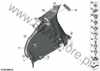 Zaczep (51 62 5A74A17) na diagramie Obudowa bagażnika lewa dla MINI Aceman J05 Aceman E SAV HC0 ECE