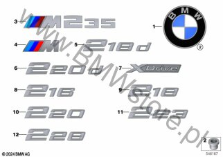 Emblemat (51 14 7498981) na diagramie Emblematy / Ciągi napisów dla BMW 2' F74 Gran Coupé 218 Gran Coupé B38N ECE