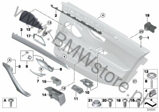 Osłona głośnika lewego (51 42 2452425) na diagramie Elementy dod. tapicerki drzwi z tyłu