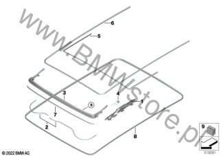 Owiewka (54 10 5A25F18) na diagramie Dach panoramiczny, elementy dod. dla BMW X5L G18 X5 40LiX SAV B58C ECE