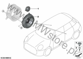 Głośnik wysokotonowy (65 13 9441909) na diagramie Elem. poj. głośnika drzwi tyln. dla MINI F65 Cooper S 5-drzwiowy B48N ECE