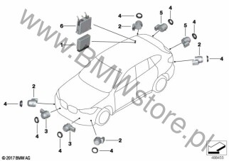 Sterownik PDC (66 33 5A02F95) na diagramie Park Distance Control (PDC) dla BMW X2 F39 X2 25eX SAC B38X ECE