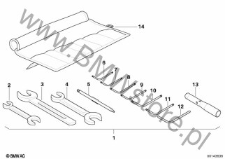 Dwustronny klucz płaski na diagramie Komplet narzędzi, zest. uzupełn. 